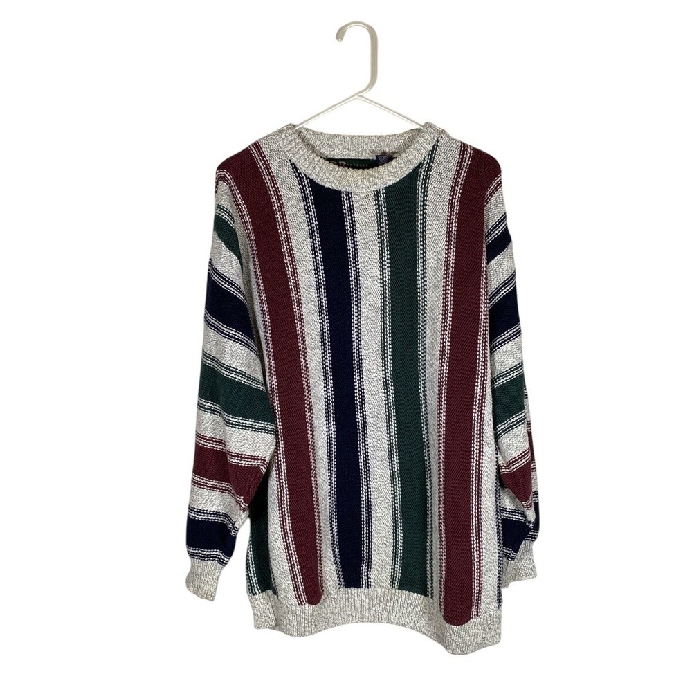 Vintage 90s crewneck striped sweater men's large grunge hippie cotton USA made